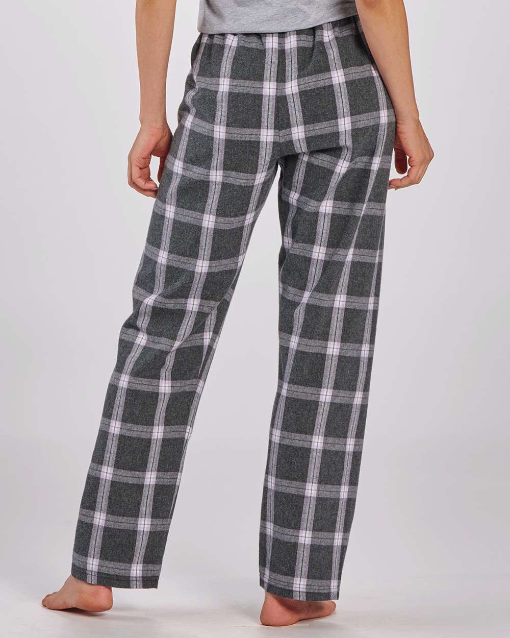 Women's Haley Flannel Pants - OnModelBack - B14603593 - Charcoal Lavender Tomboy Plaid