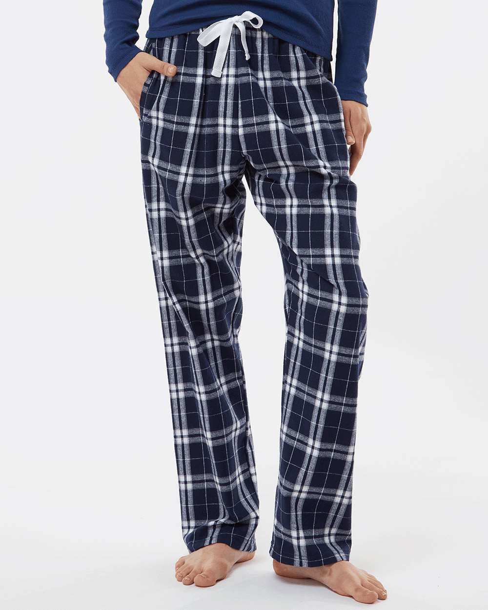 Women's Haley Flannel Pants - OnModelFront - B14603191 - Navy/ Silver Plaid