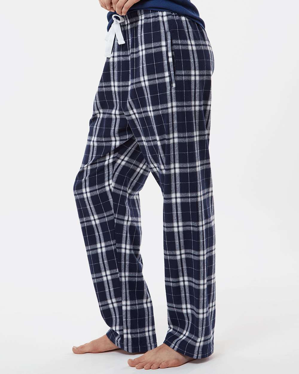 Women's Haley Flannel Pants - OnModelSide - B14603191 - Navy/ Silver Plaid