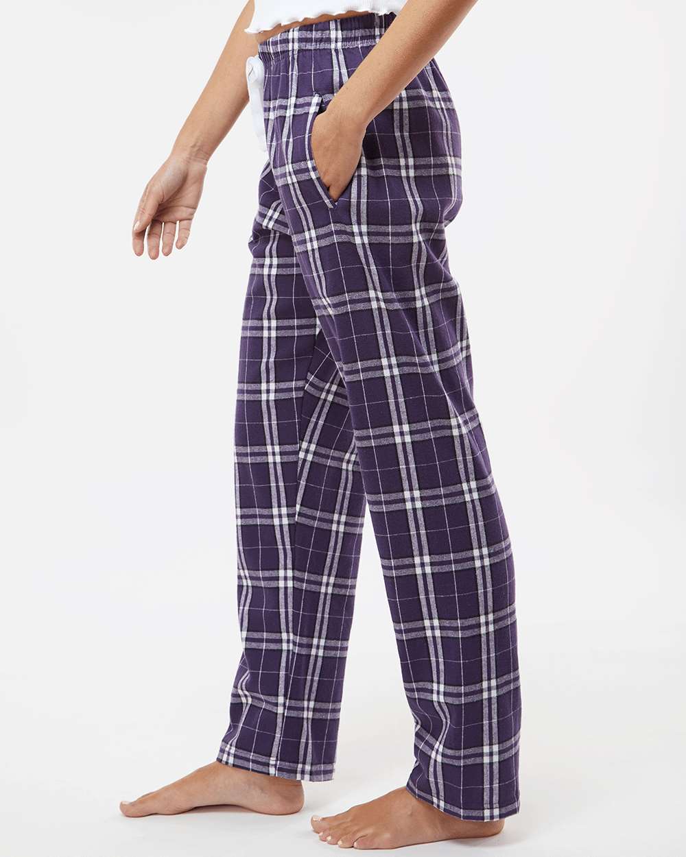 Women's Haley Flannel Pants - OnModelSide - B14603221 - Purple/ White Plaid