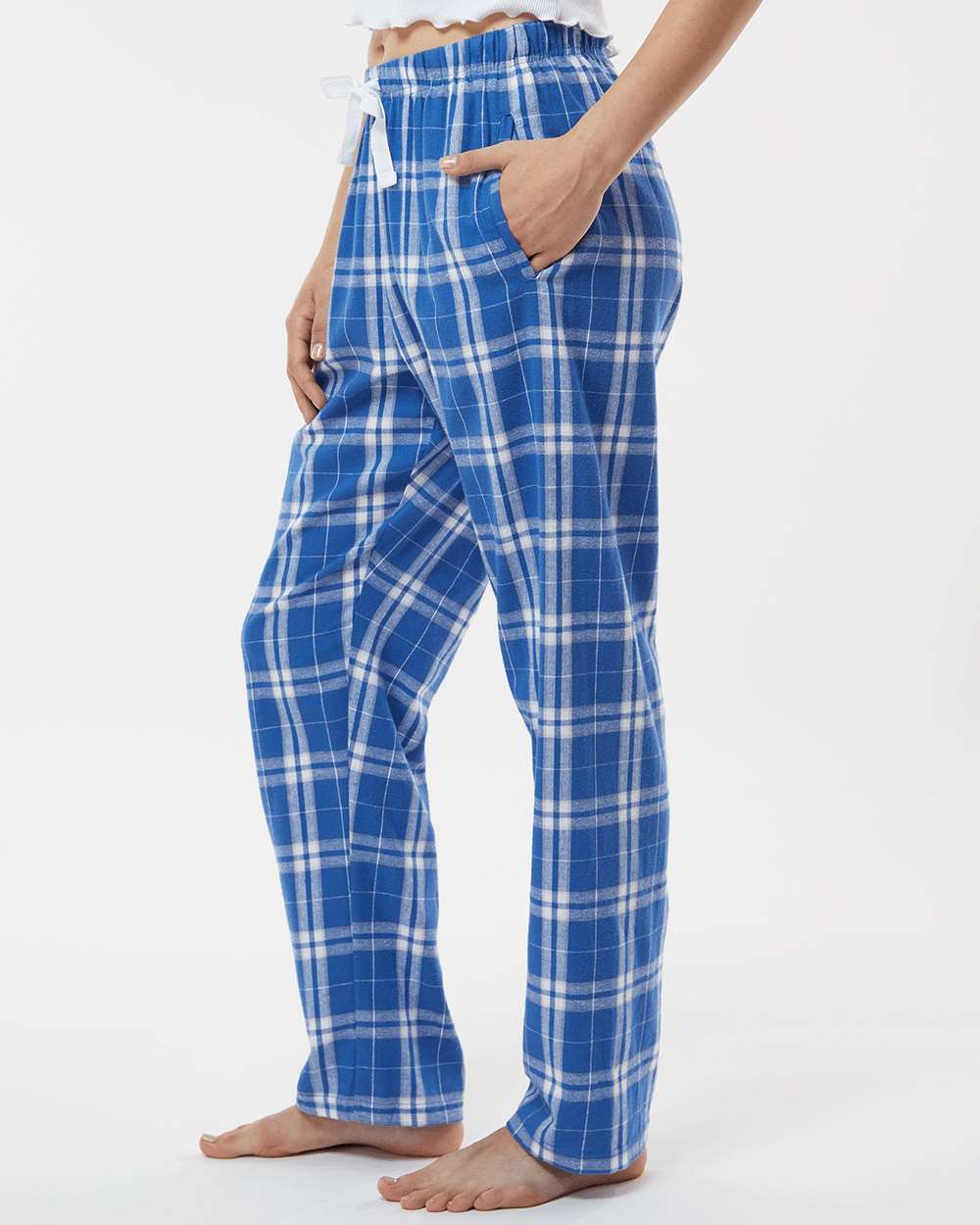 Women's Haley Flannel Pants - OnModelSide - B14603271 - Royal/ Silver Plaid