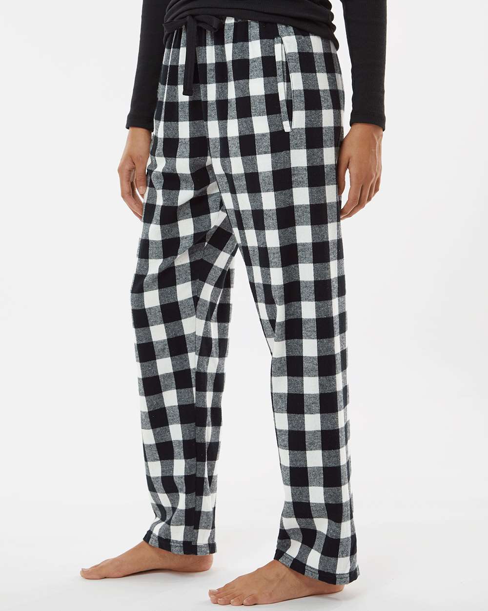 Women's Haley Flannel Pants - OnModelSide - B14603501 - Black/ White Buffalo Plaid