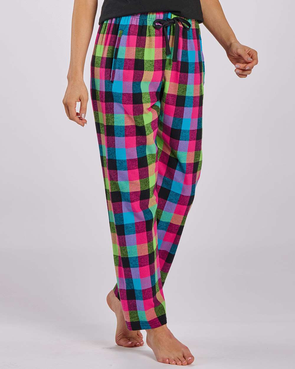 Women's Haley Flannel Pants - OnModelSide - B14603981 - Neon Buffalo