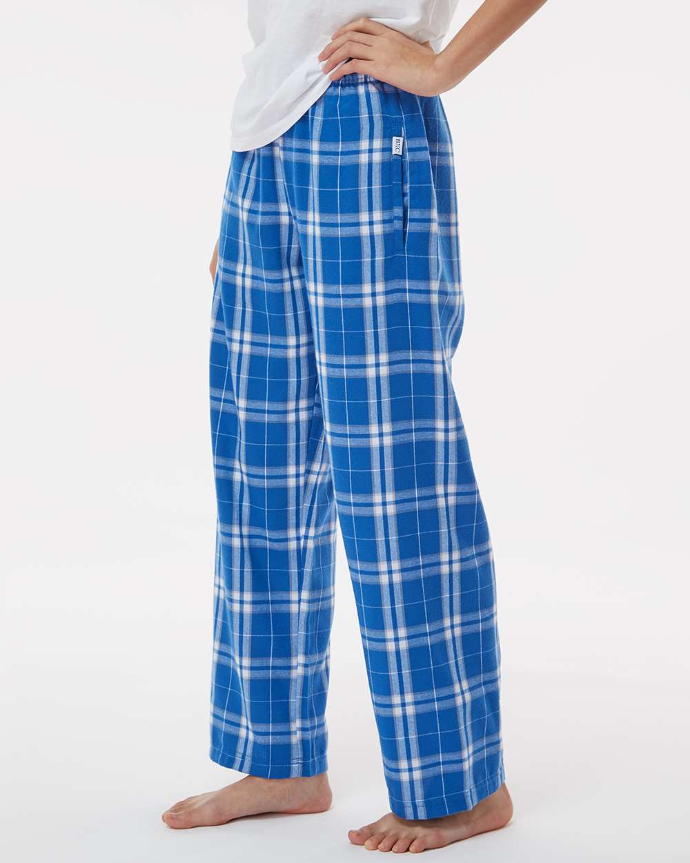 Youth Flannel Pants - OnModelSide - B20603213 - Royal/ Silver Plaid