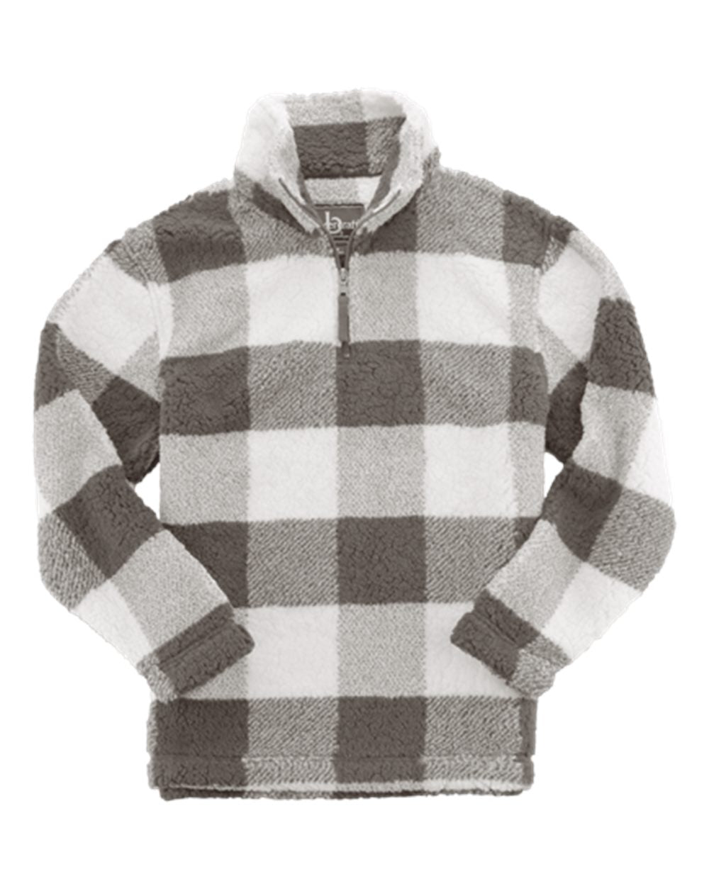 Unisex Sherpa Fleece Quarter-Zip Pullover - Front - B36703572 - Granite/ Natural Buffalo Plaid