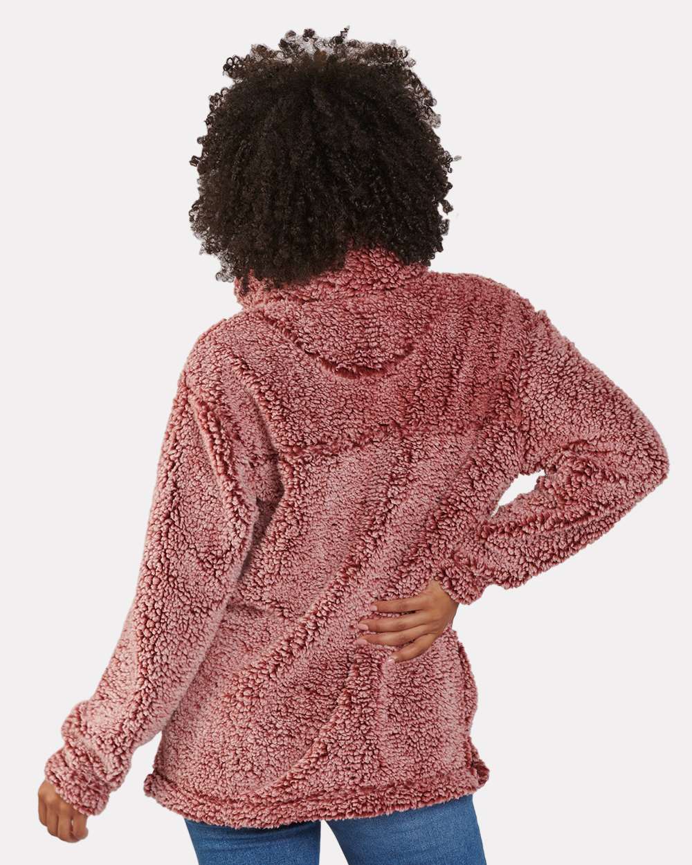 Unisex Sherpa Fleece Quarter-Zip Pullover - OnModelBack - B36703062 - Frosty Garnet