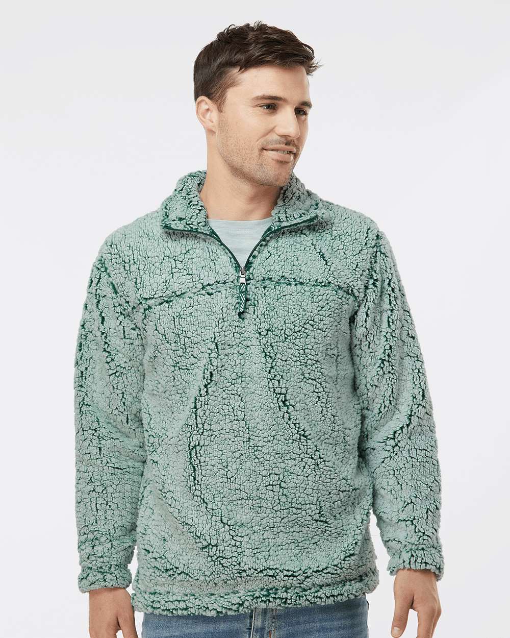 Unisex Sherpa Fleece Quarter-Zip Pullover - OnModelFront - B36703542 - Frosty Hunter