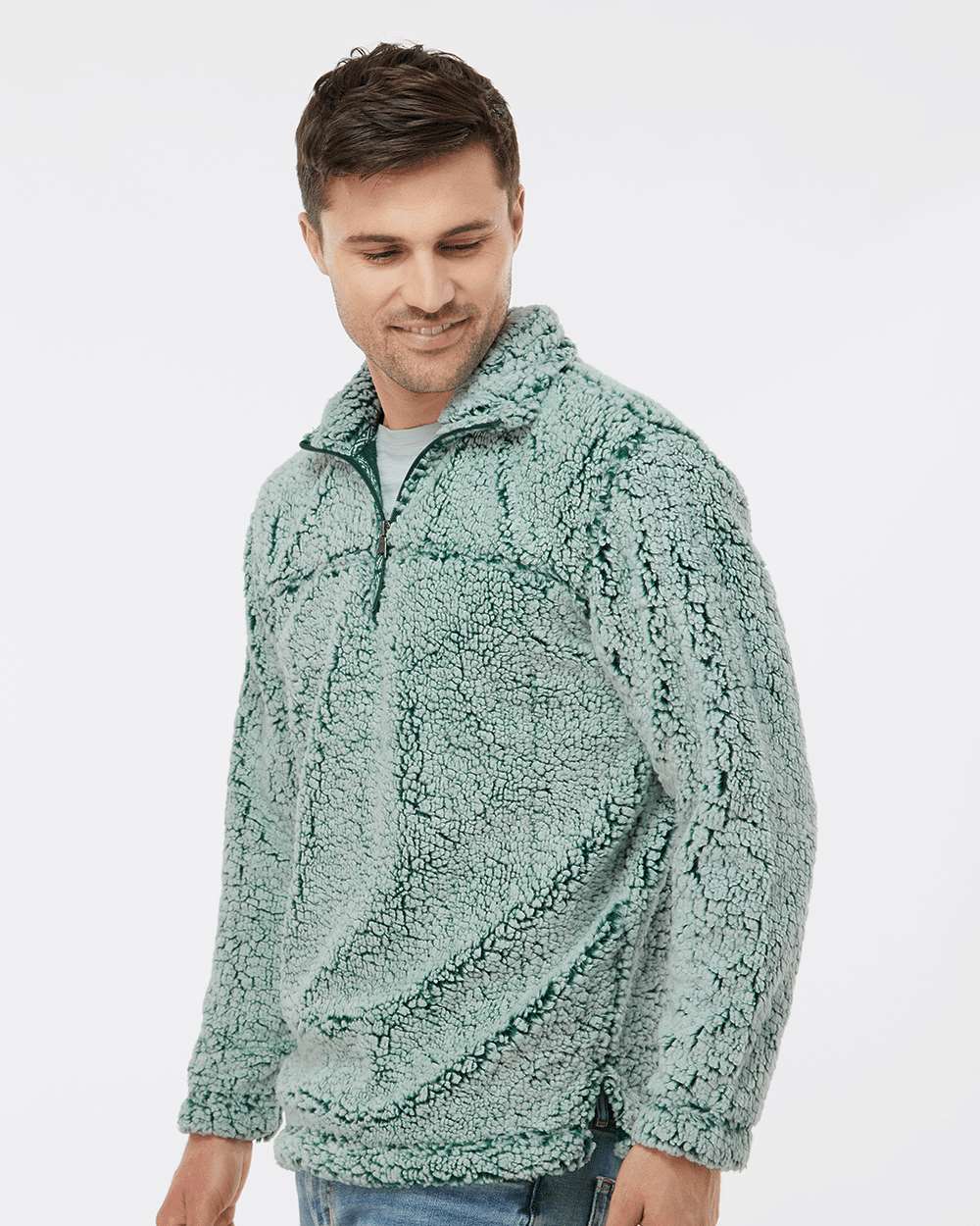 Unisex Sherpa Fleece Quarter-Zip Pullover - OnModelSide - B36703542 - Frosty Hunter