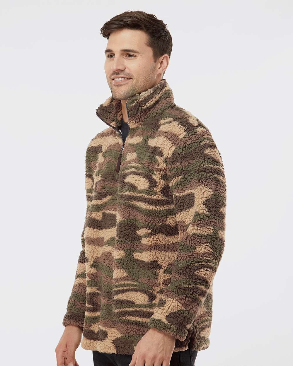 Unisex Sherpa Fleece Quarter-Zip Pullover - OnModelSide - B36703992 - Desert Camo