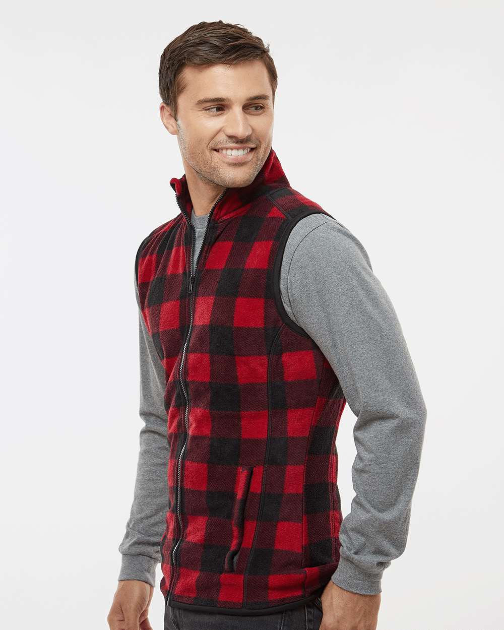 Men's Polar Fleece Vest - OnModelSide - B15986723 - Red/ Black
