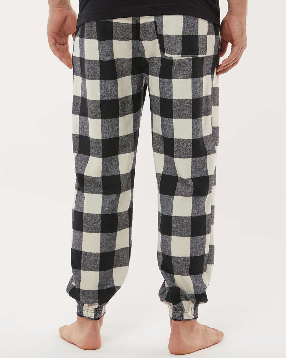 Unisex Flannel Joggers - OnModelBack - B16886242 - Ecru/ Black