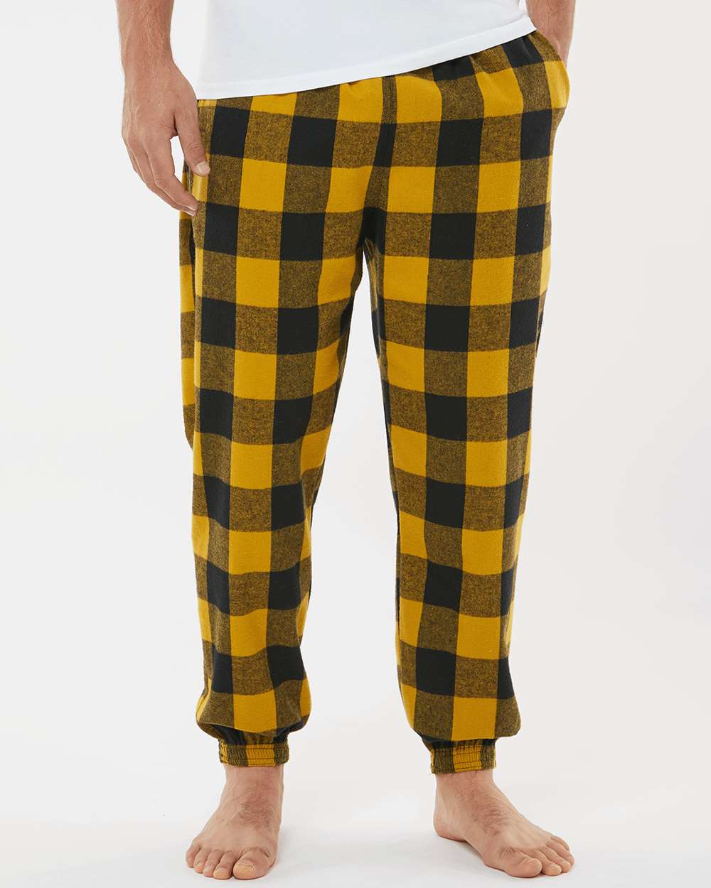 Unisex Flannel Joggers - OnModelFront - B16886122 - Gold/ Black