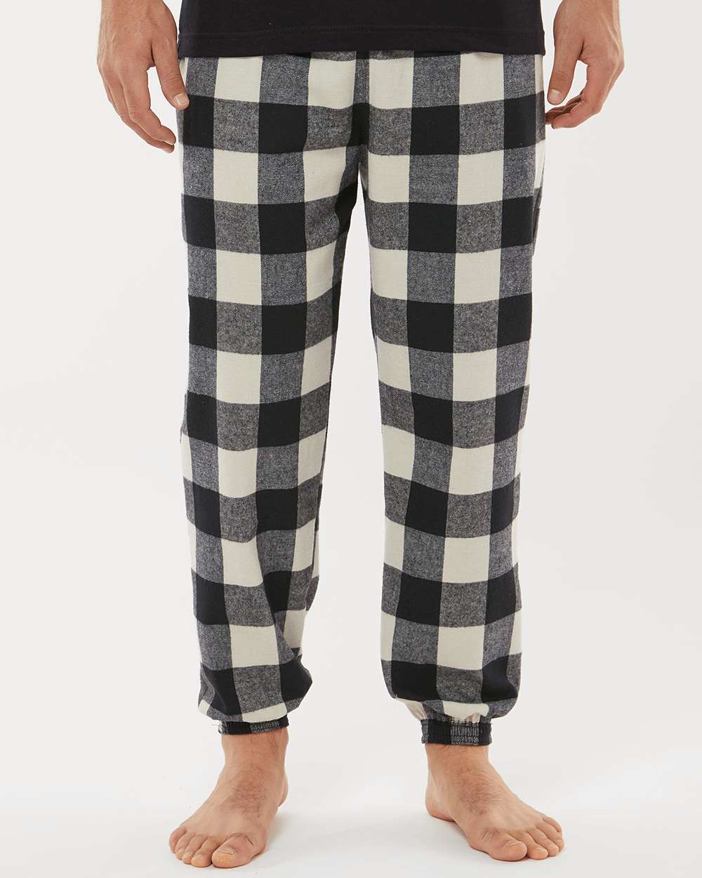 Unisex Flannel Joggers - OnModelFront - B16886242 - Ecru/ Black