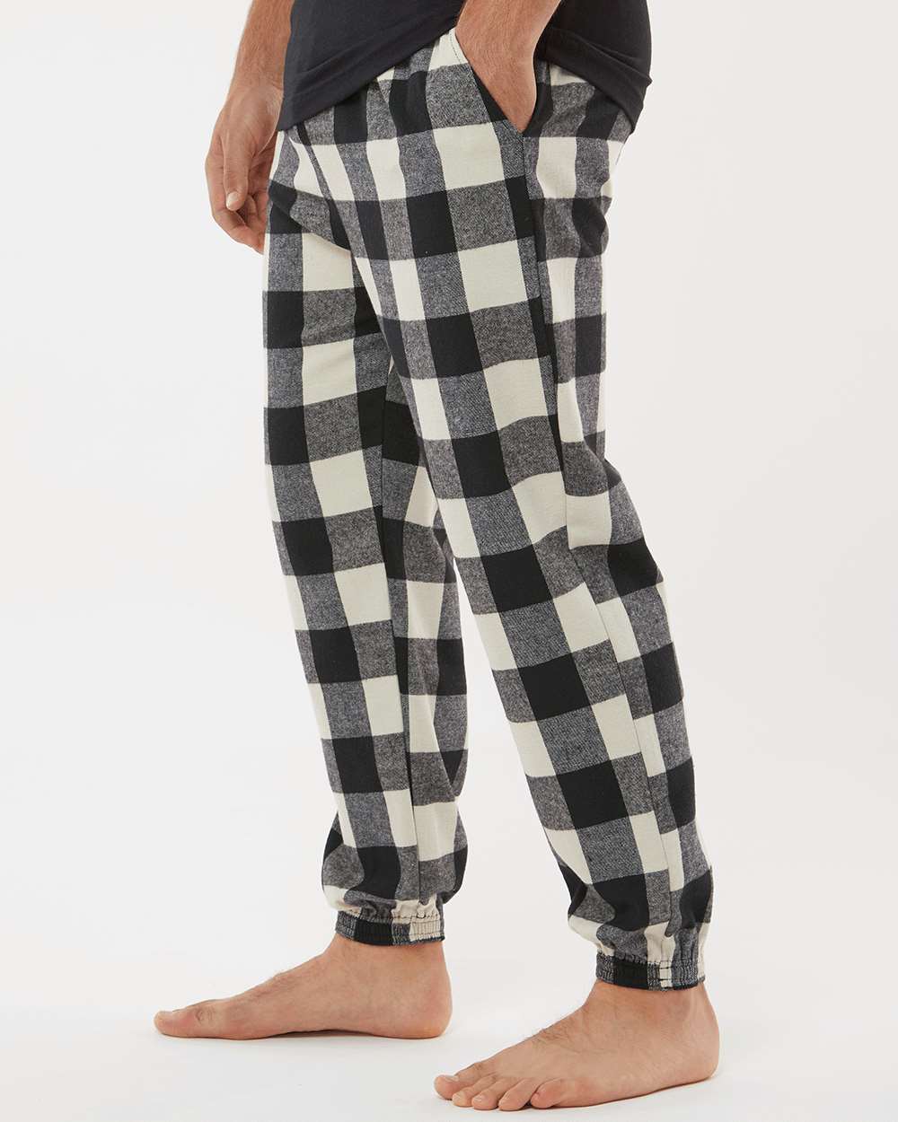 Unisex Flannel Joggers - OnModelSide - B16886242 - Ecru/ Black