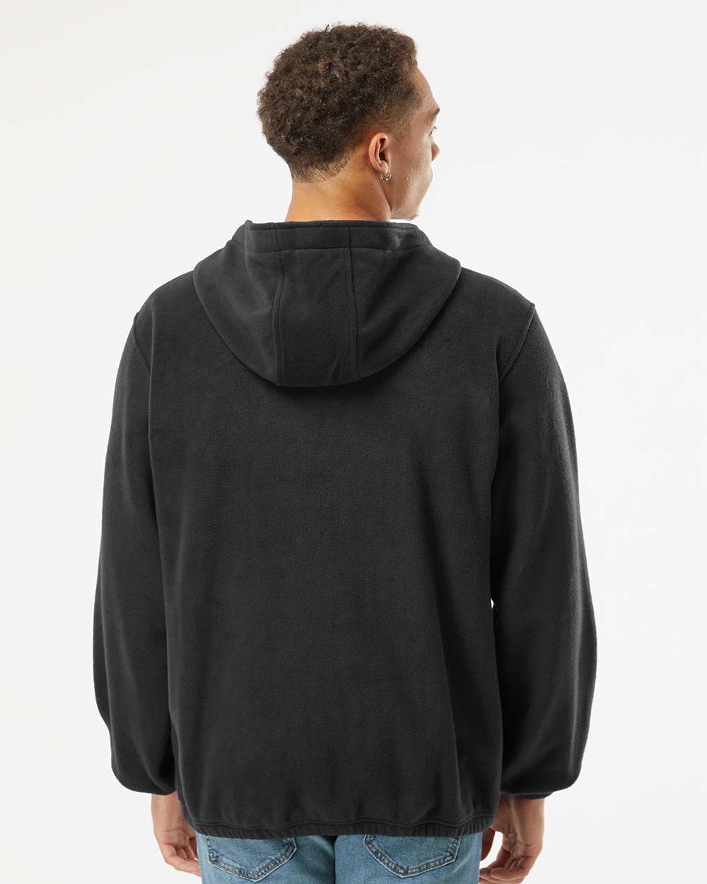 Men's Polar Fleece Quarter-Zip Hooded Pullover - OnModelBack - B16986503 - Black