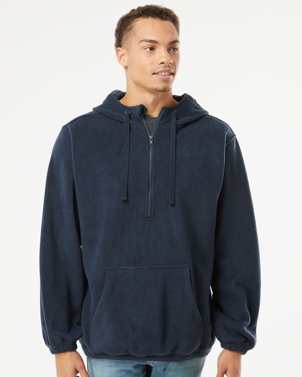 Men's Polar Fleece Quarter-Zip Hooded Pullover - styleImage