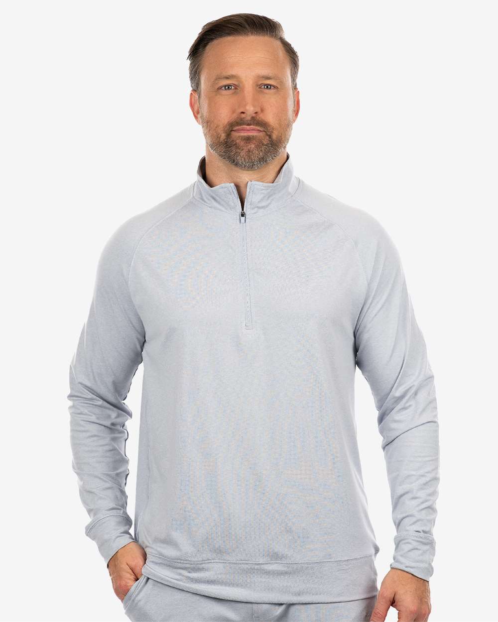 Men's Dawn to Dusk Quarter-Zip Pullover - OnModelFront - B00886093 - Heather Light Grey