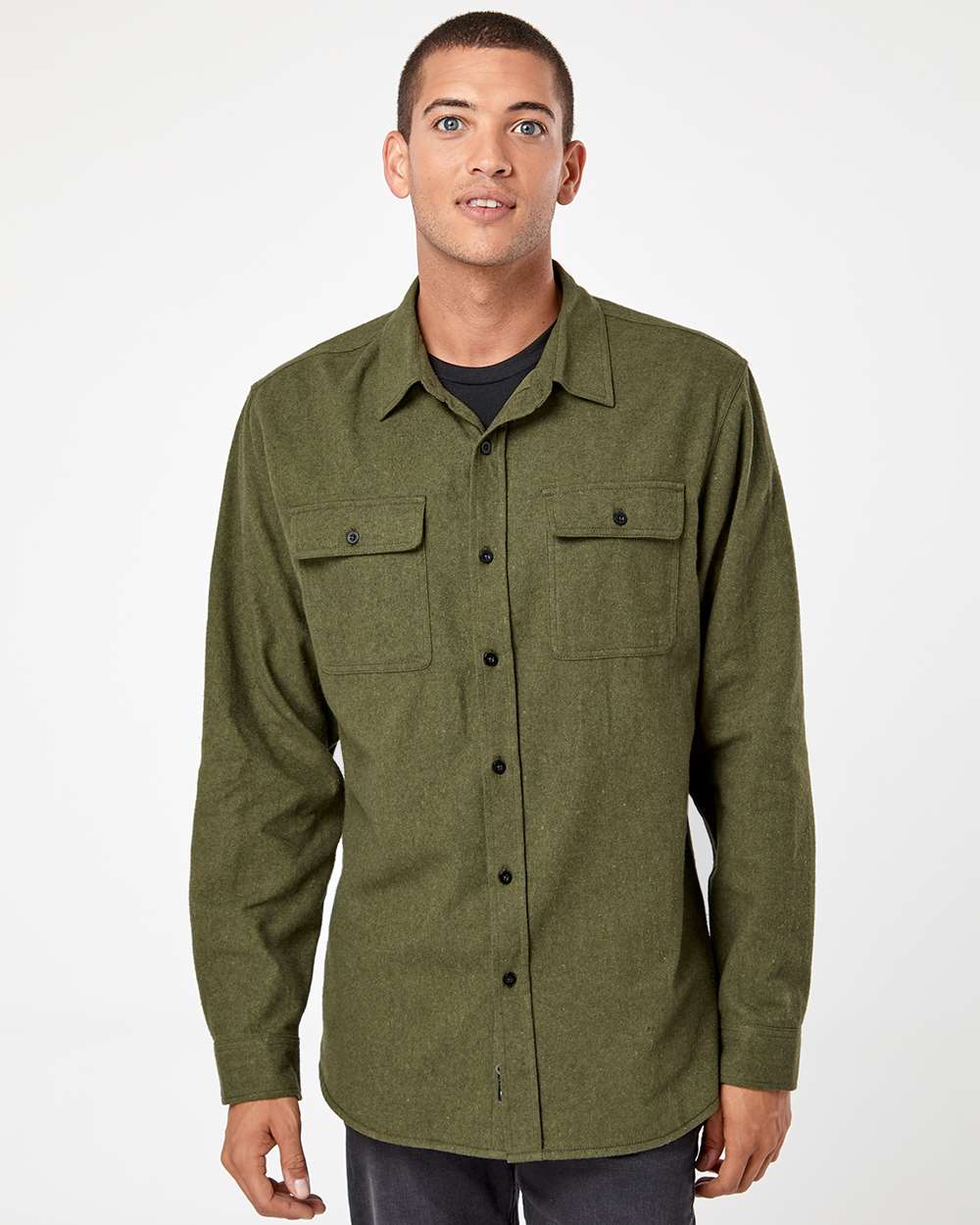Men's Solid Flannel Shirt - OnModelFront - B13686623 - Army