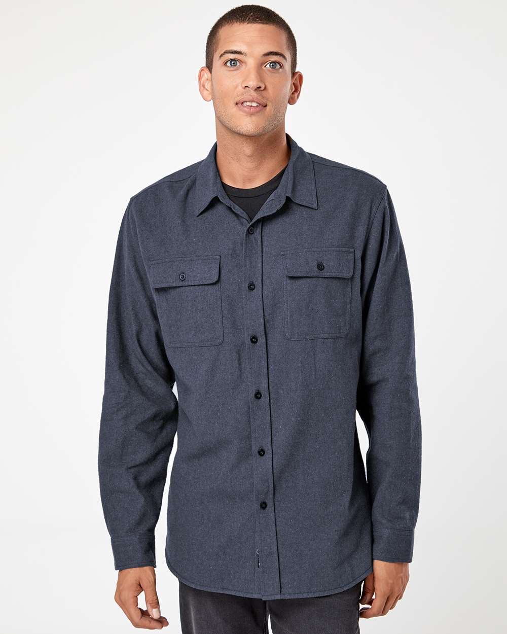 Men's Solid Flannel Shirt - OnModelFront - B13686683 - Denim