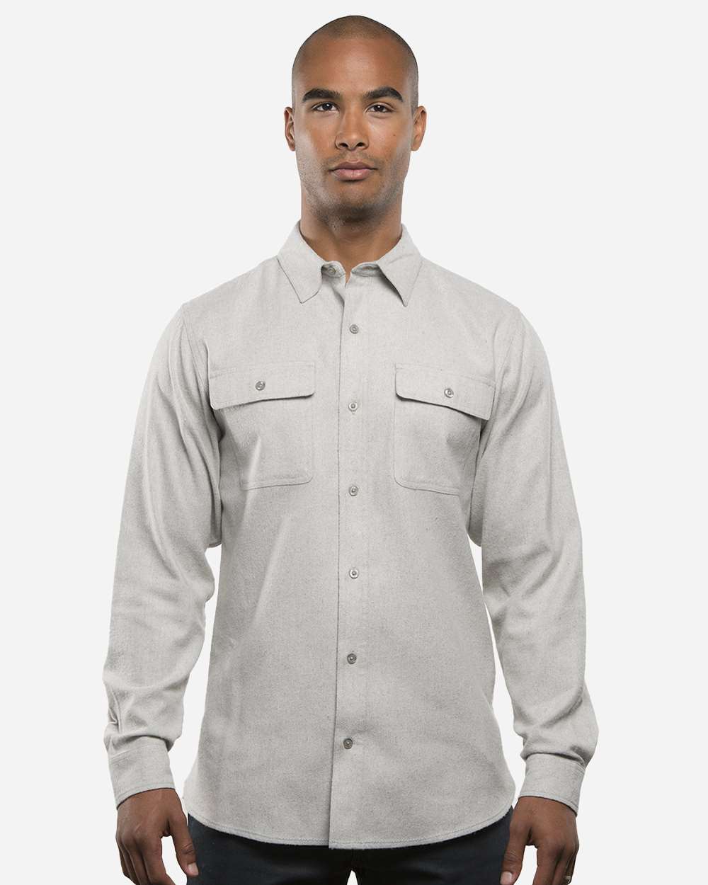 Men's Solid Flannel Shirt - OnModelFront - B13686733 - Stone