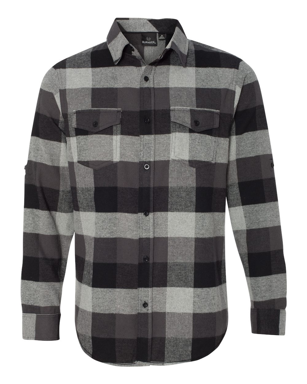 Men's Yarn-Dyed Flannel Shirt - Front - B12086503 - Black/ Grey
