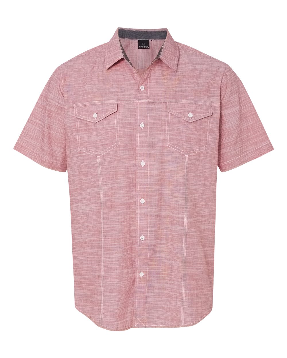 Men's Textured Solid Short Sleeve Shirt - Front - B16286703 - Red