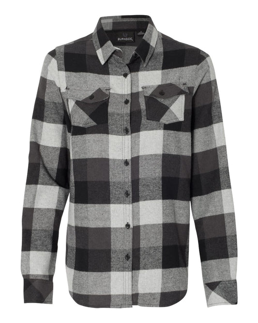 Women's Yarn-Dyed Flannel Shirt - Front - B17286503 - Black/ Grey