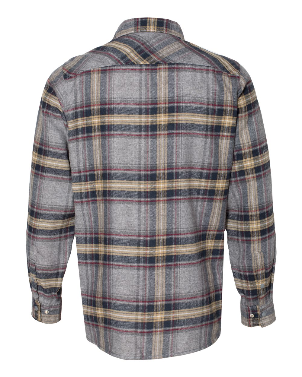 Men's Snap Front Plaid Flannel Shirt - Back - B13186583 - Light Grey