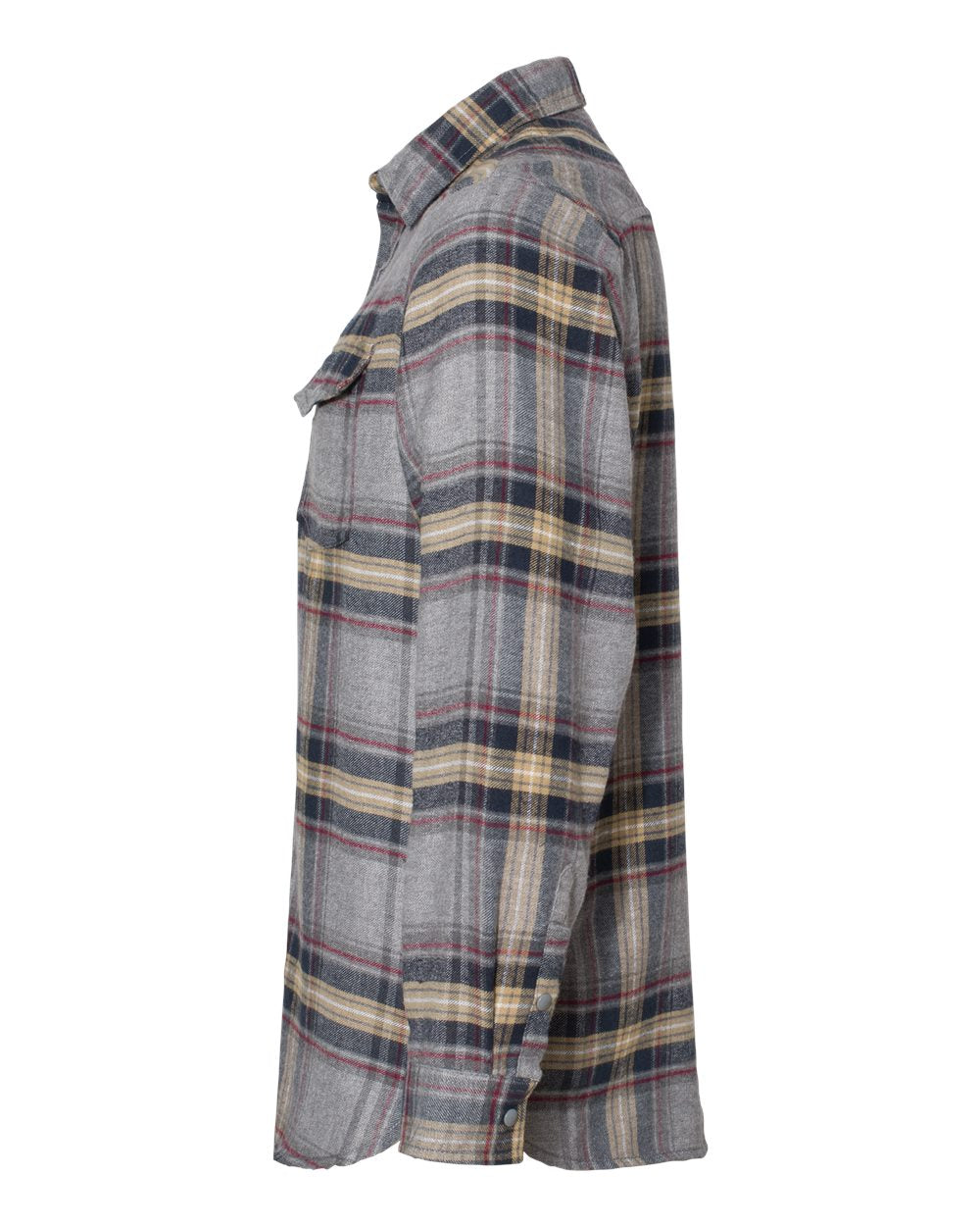 Men's Snap Front Plaid Flannel Shirt - DirectSide - B13186583 - Light Grey