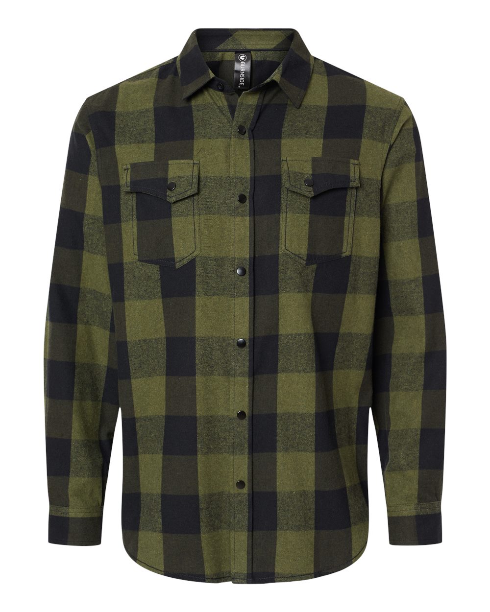 Men's Snap Front Plaid Flannel Shirt - Front - B13186543 - Army/ Black