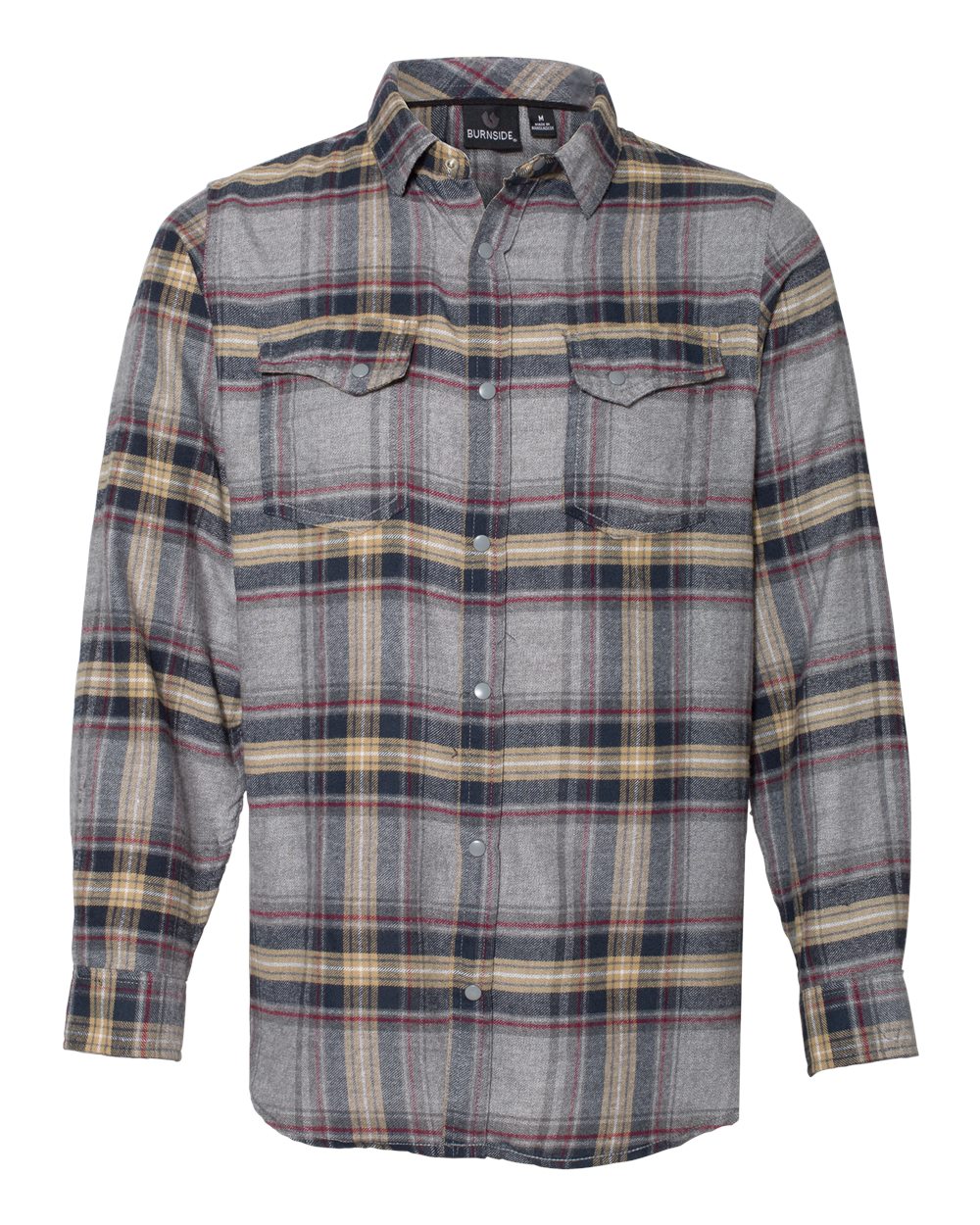 Men's Snap Front Plaid Flannel Shirt - Front - B13186583 - Light Grey