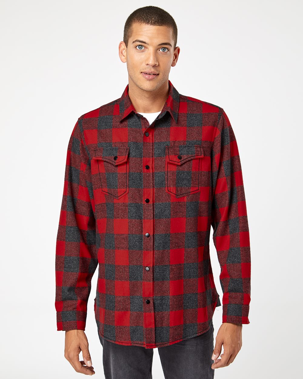 Men's Snap Front Plaid Flannel Shirt - styleImage