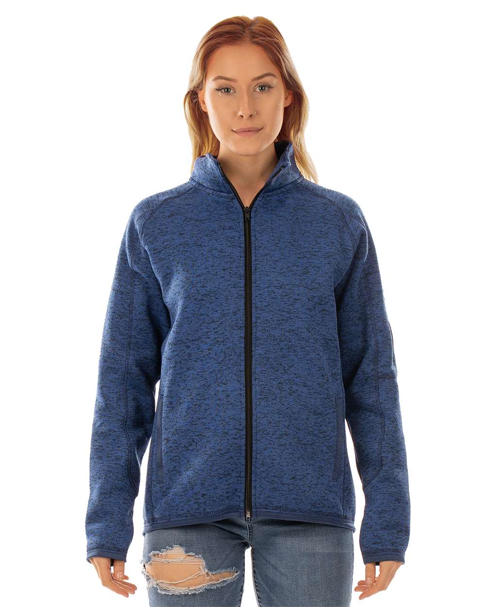 Women's Sweater Knit Jacket - Front - B18886653 - Heather Navy
