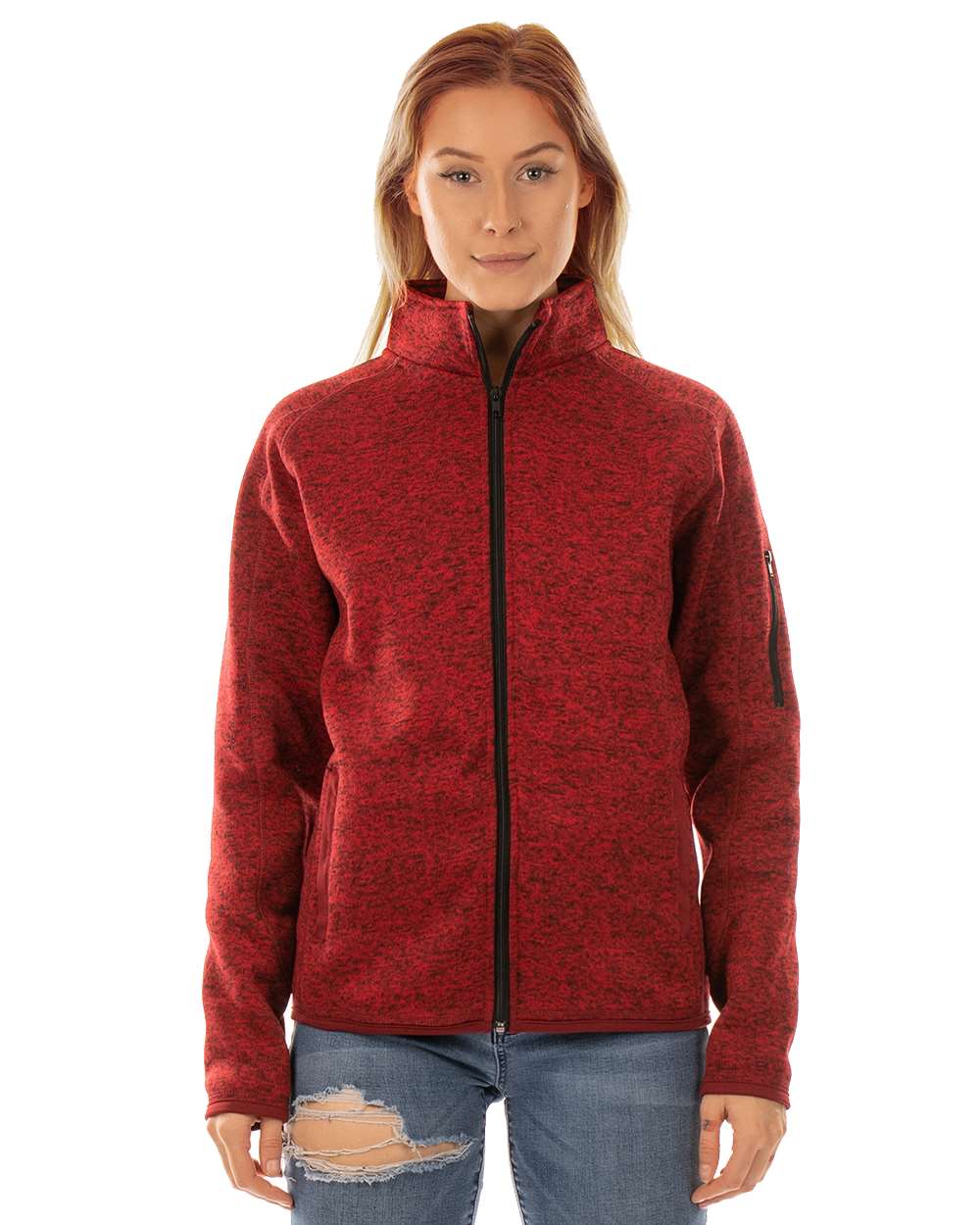 Women's Sweater Knit Jacket - Front - B18886703 - Heather Red