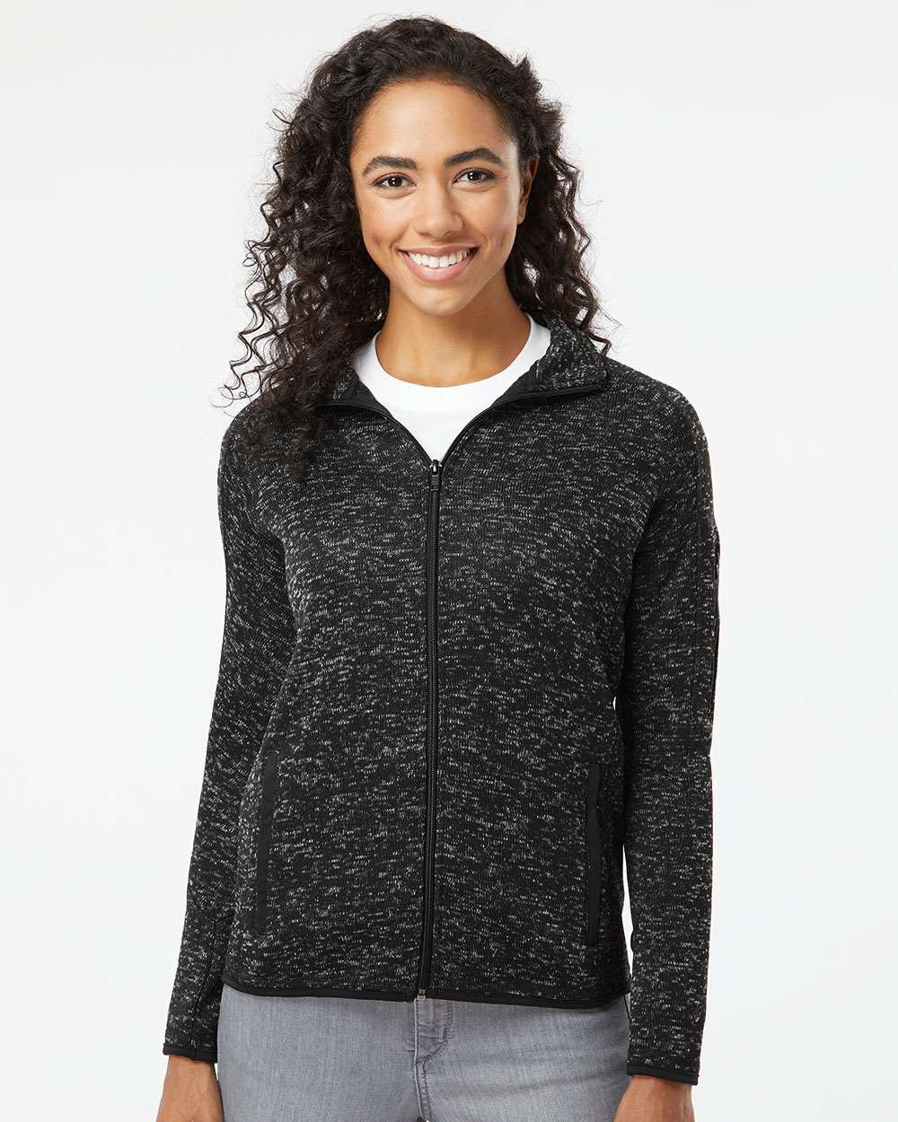 Women's Sweater Knit Jacket - OnModelFront - B18886503 - Heather Black