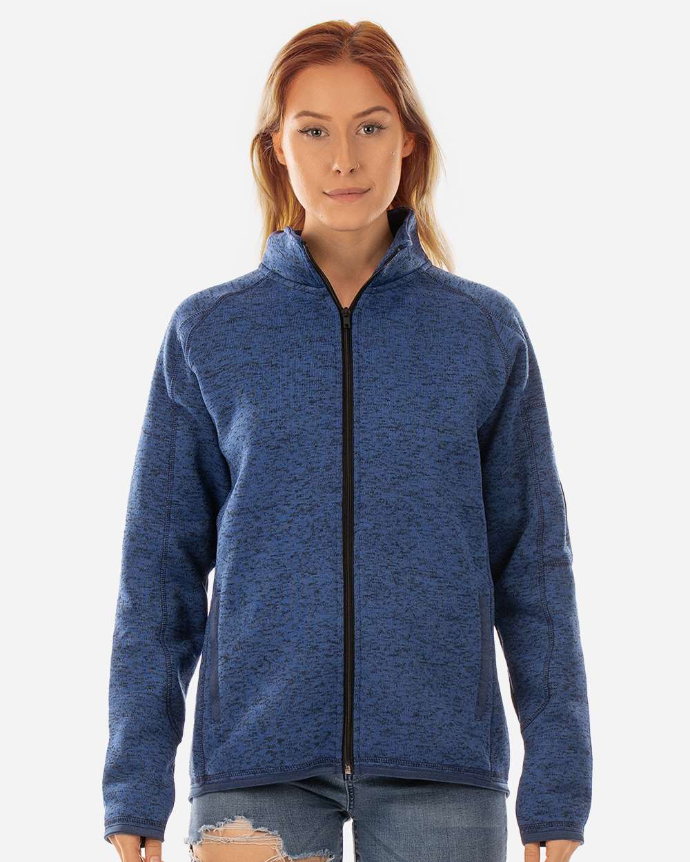 Women's Sweater Knit Jacket - OnModelFront - B18886653 - Heather Navy