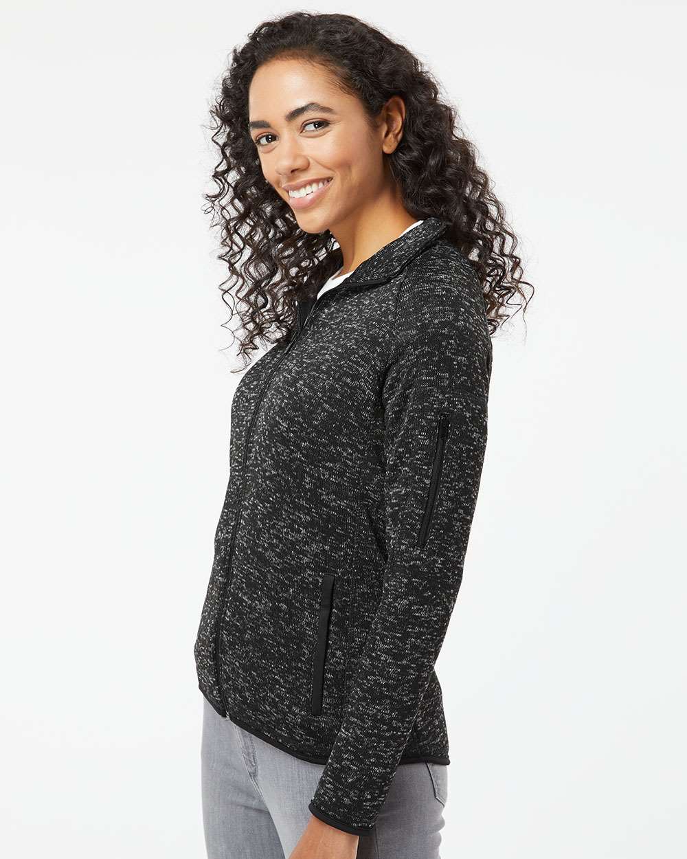 Women's Sweater Knit Jacket - OnModelSide - B18886503 - Heather Black