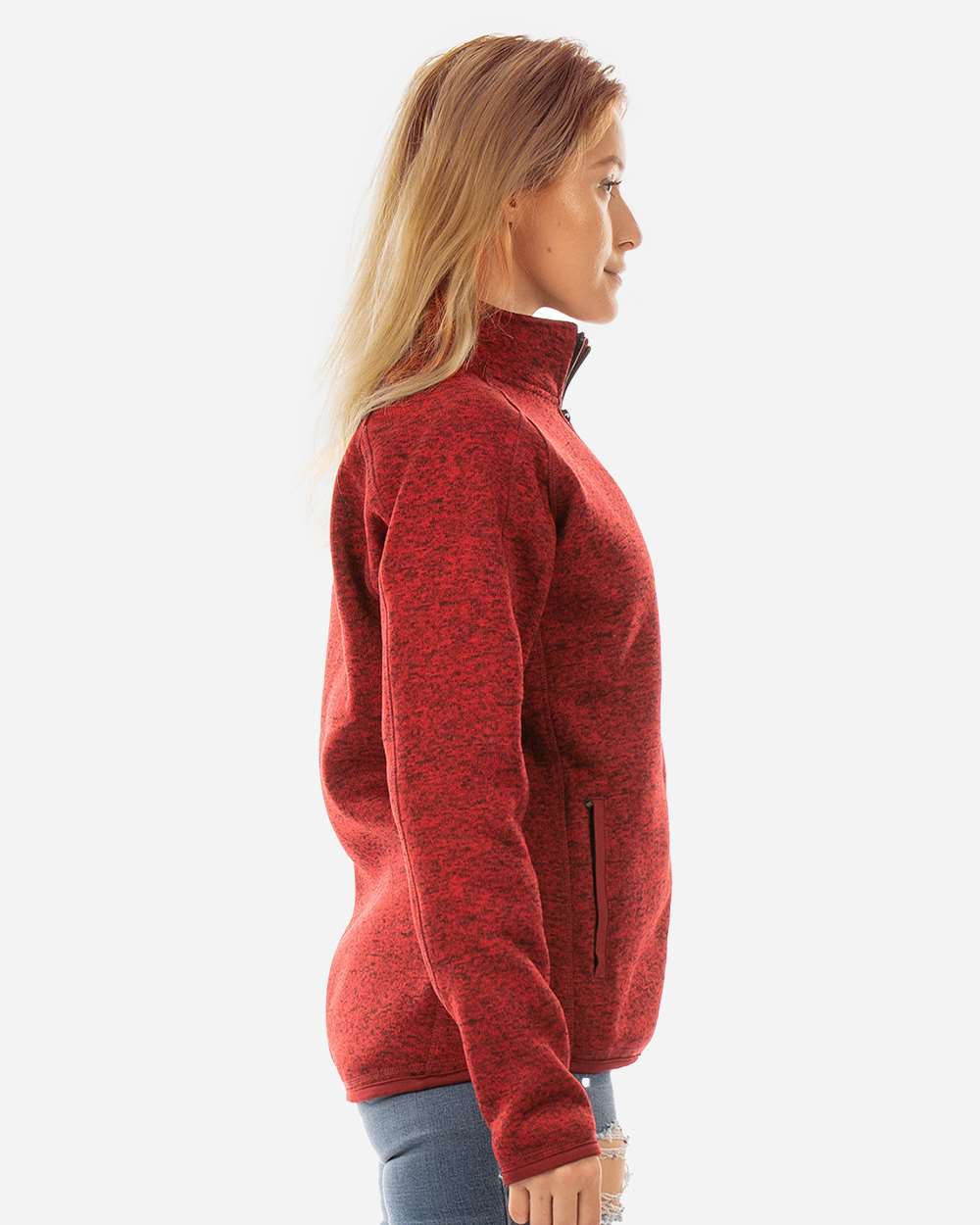 Women's Sweater Knit Jacket - OnModelSide - B18886703 - Heather Red