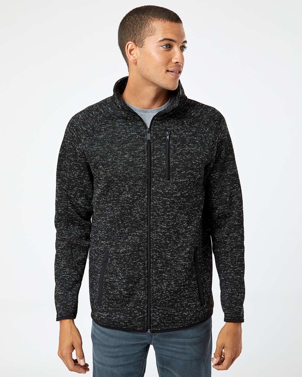 Men's Sweater Knit Jacket - OnModelFront - B01086503 - Heather Black