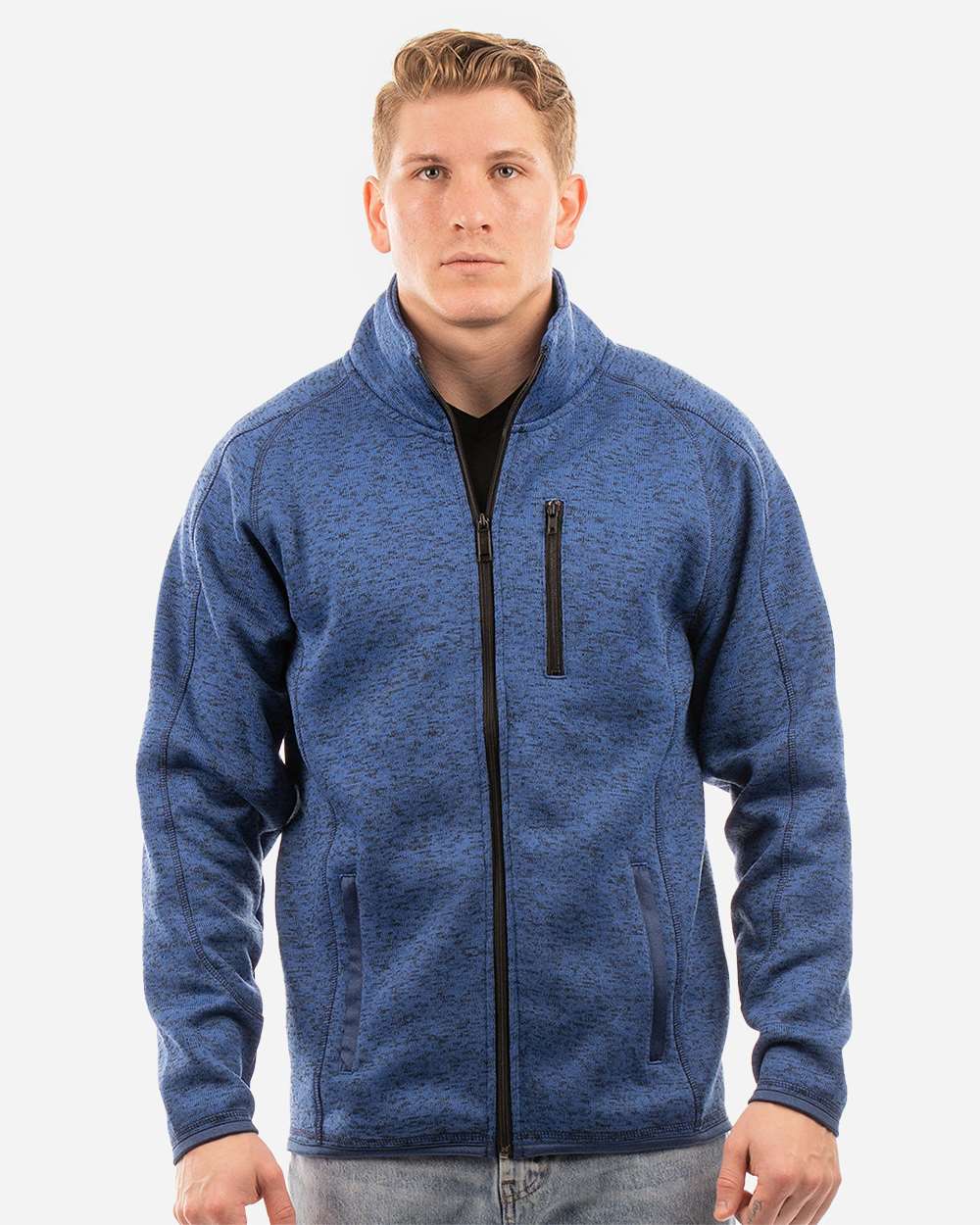 Men's Sweater Knit Jacket - OnModelFront - B01086653 - Heather Navy