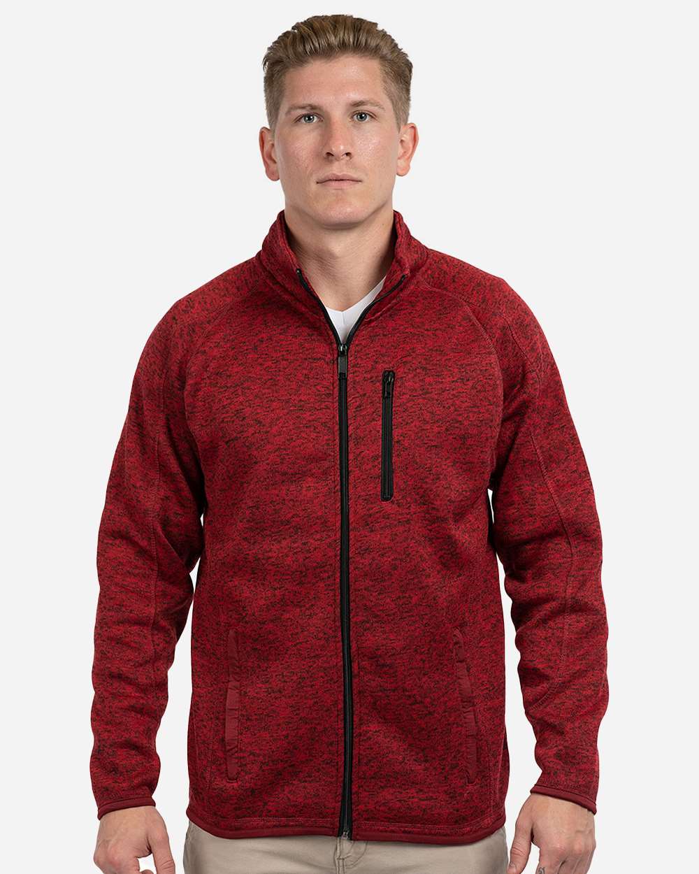 Men's Sweater Knit Jacket - OnModelFront - B01086703 - Heather Red