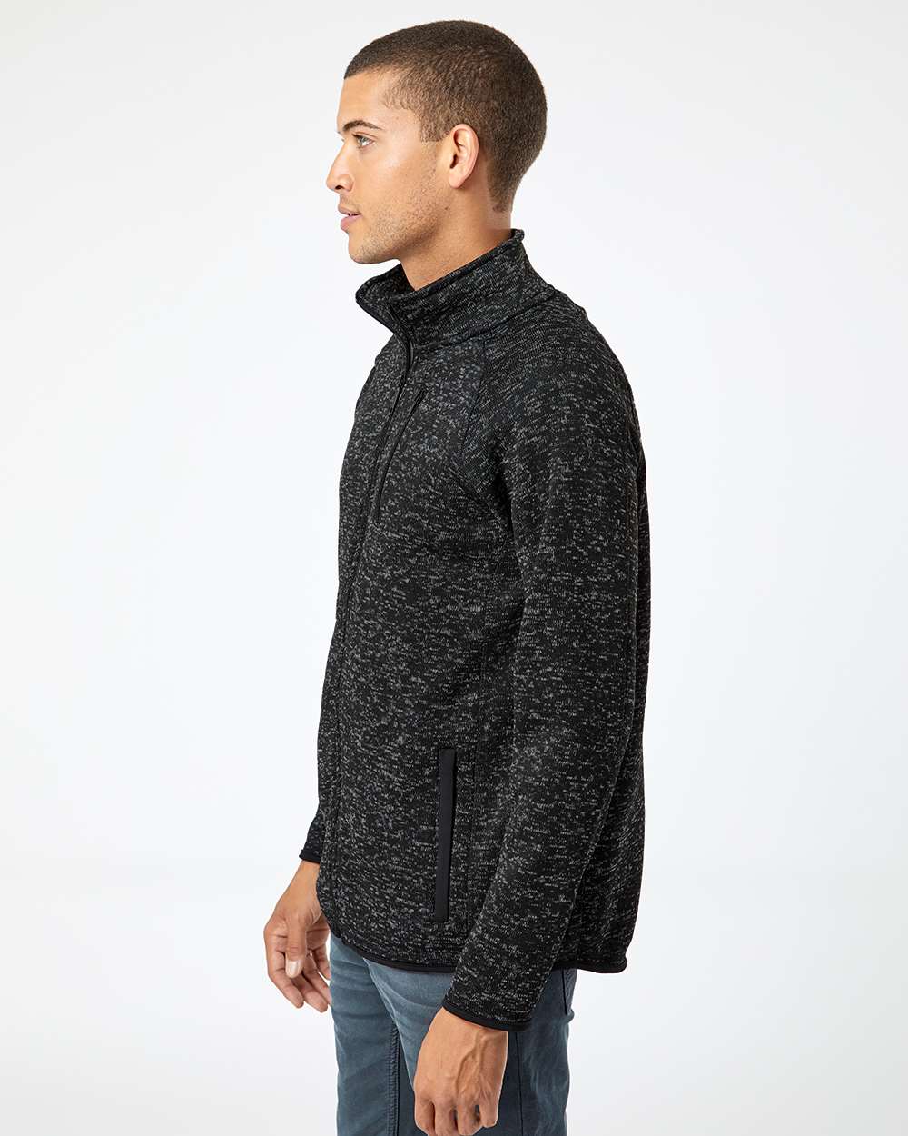 Men's Sweater Knit Jacket - OnModelSide - B01086503 - Heather Black