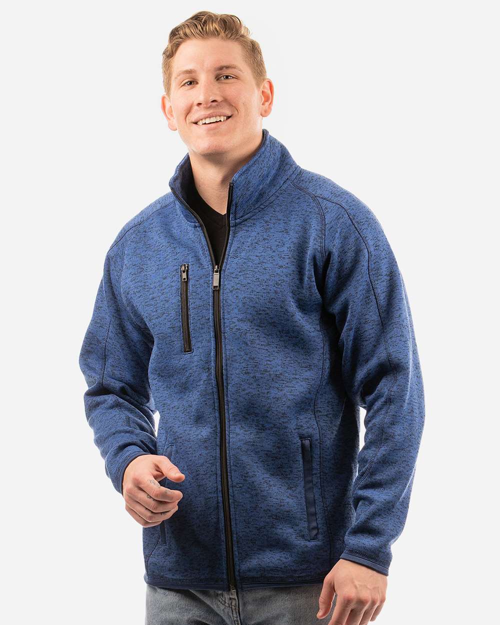 Men's Sweater Knit Jacket - OnModelSide - B01086653 - Heather Navy