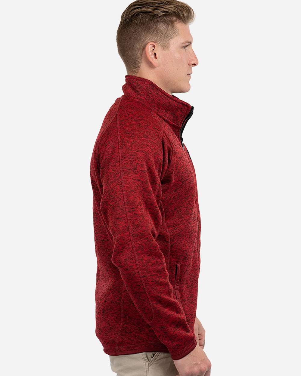 Men's Sweater Knit Jacket - OnModelSide - B01086703 - Heather Red