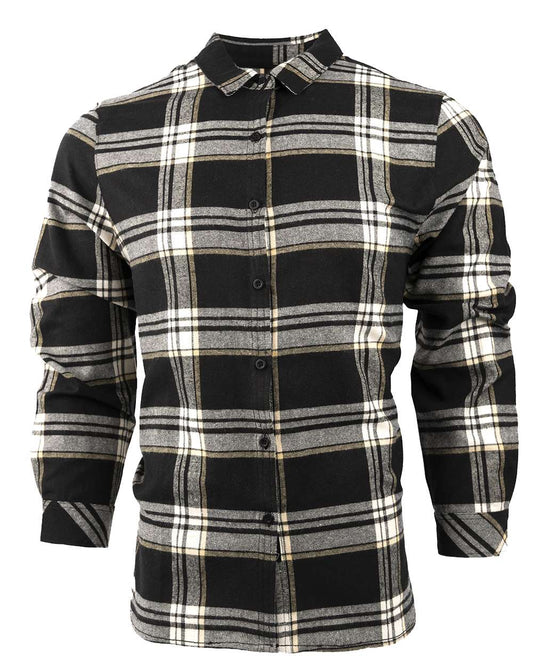 Women's No Pocket Yarn-Dyed Flannel Shirt - Front - B14686503 - Black/ Ecru