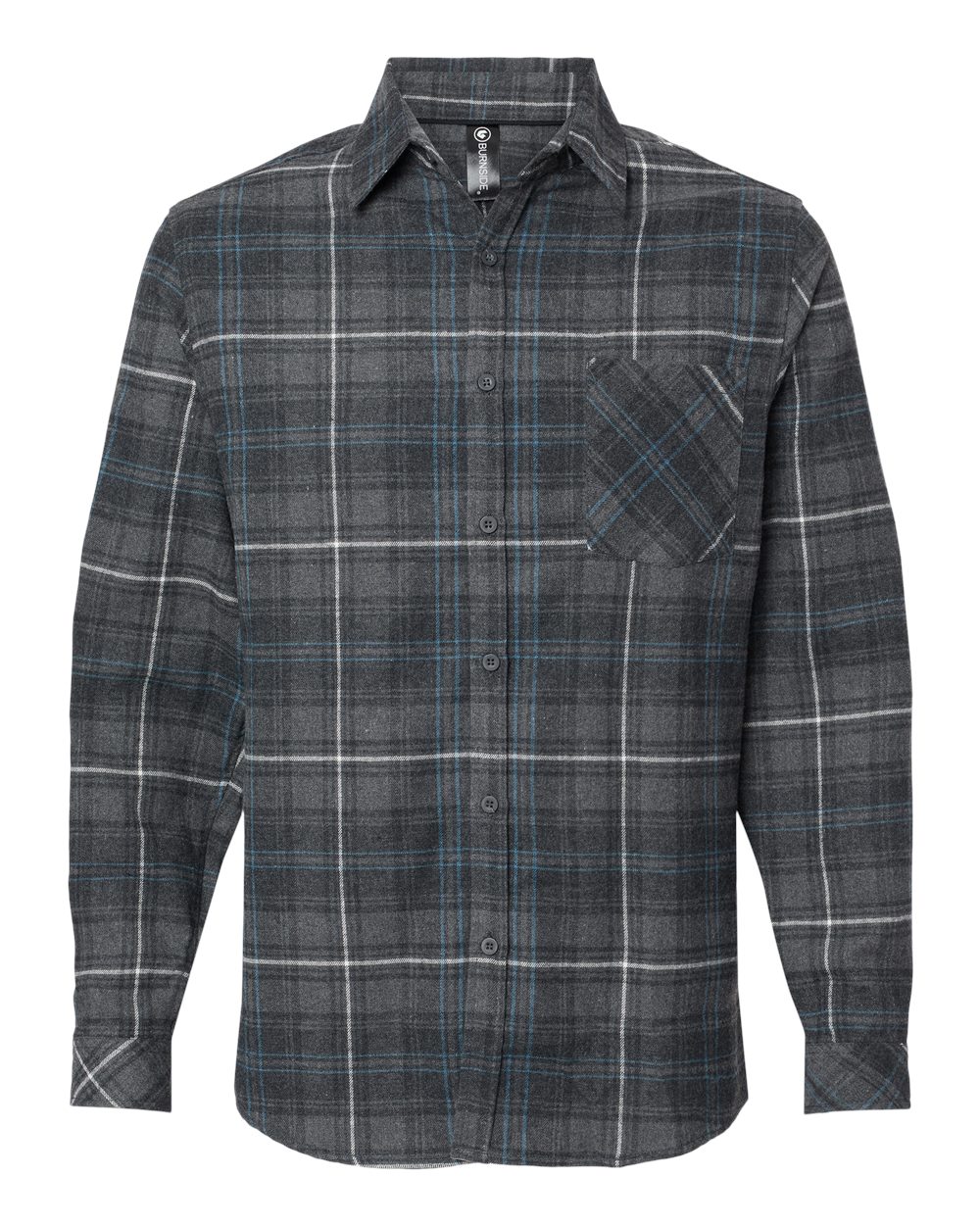 Men's Open Pocket Flannel Shirt - Front - B14786583 - Charcoal/ Blue
