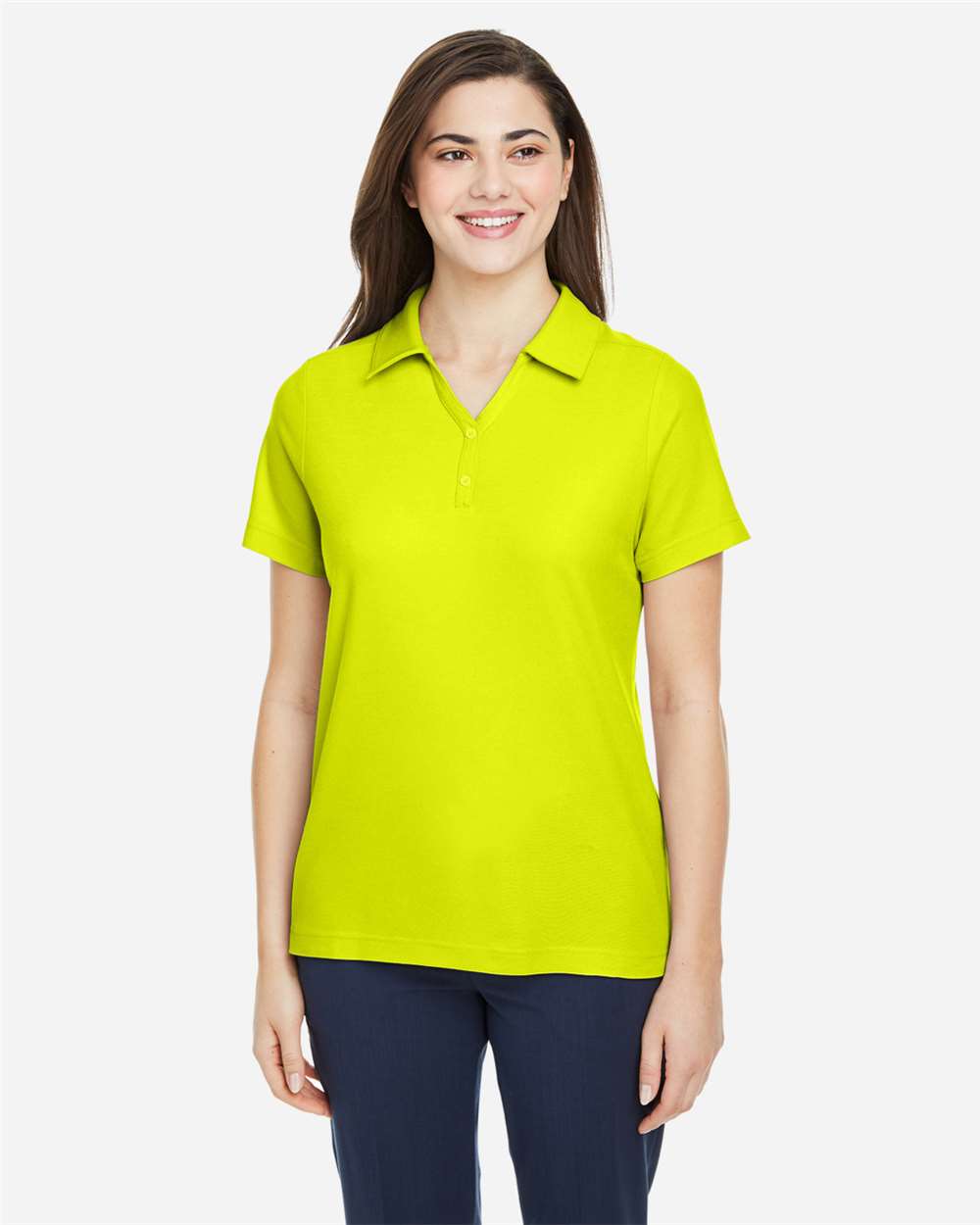 Women's Fusion ChromaSoft™ Pique Polo - OnModelFront - B280A7162 - Safety Yellow