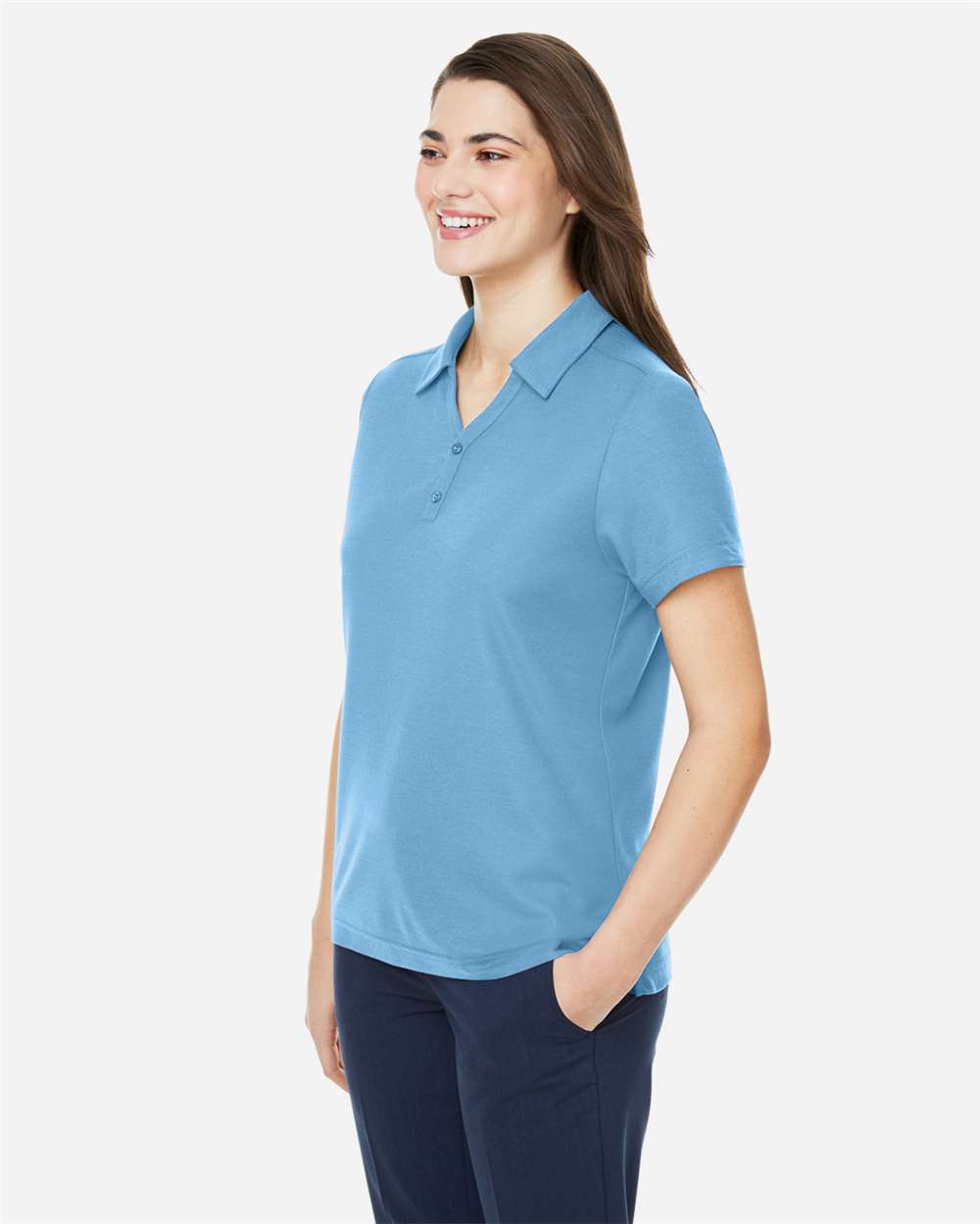 Women's Fusion ChromaSoft™ Pique Polo - OnModelSide - B280A7262 - Columbia Blue