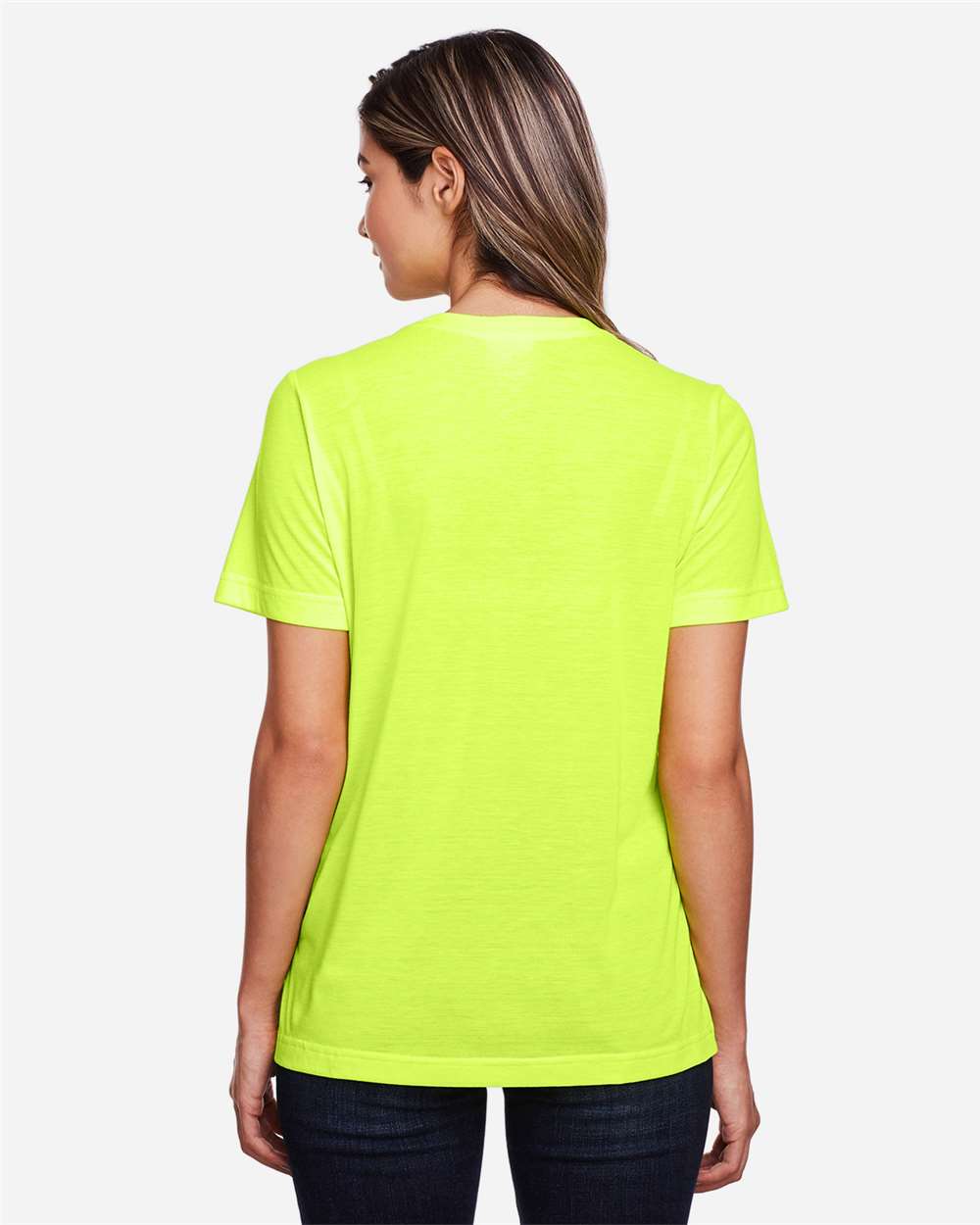 Women's Fusion ChromaSoft™ Performance T-Shirt - OnModelBack - B273A7162 - Safety Yellow