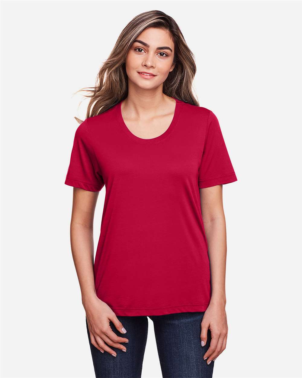 Women's Fusion ChromaSoft™ Performance T-Shirt - OnModelFront - B273A7702 - Classic Red